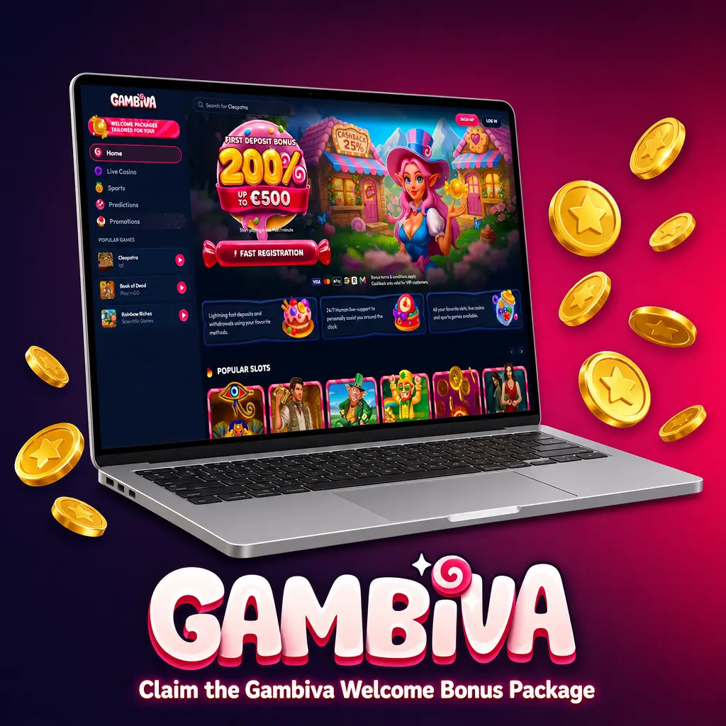 Gambiva welcome bonus package: Live, Slots, and Sports deposit bonuses for new customers with 35x wagering requirement