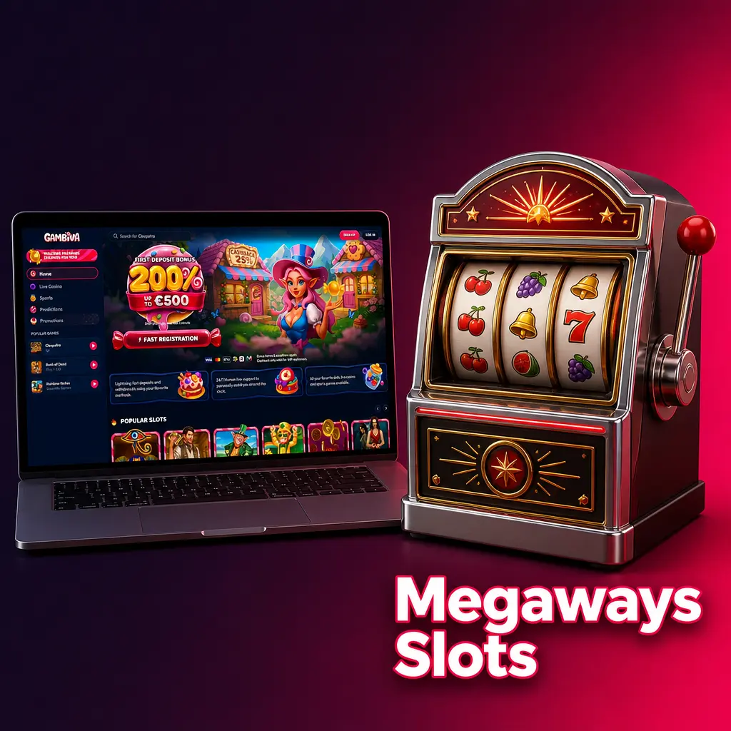 Megaways slots with dynamic reels offering up to 117,649 ways to win, featuring cascading wins and multipliers