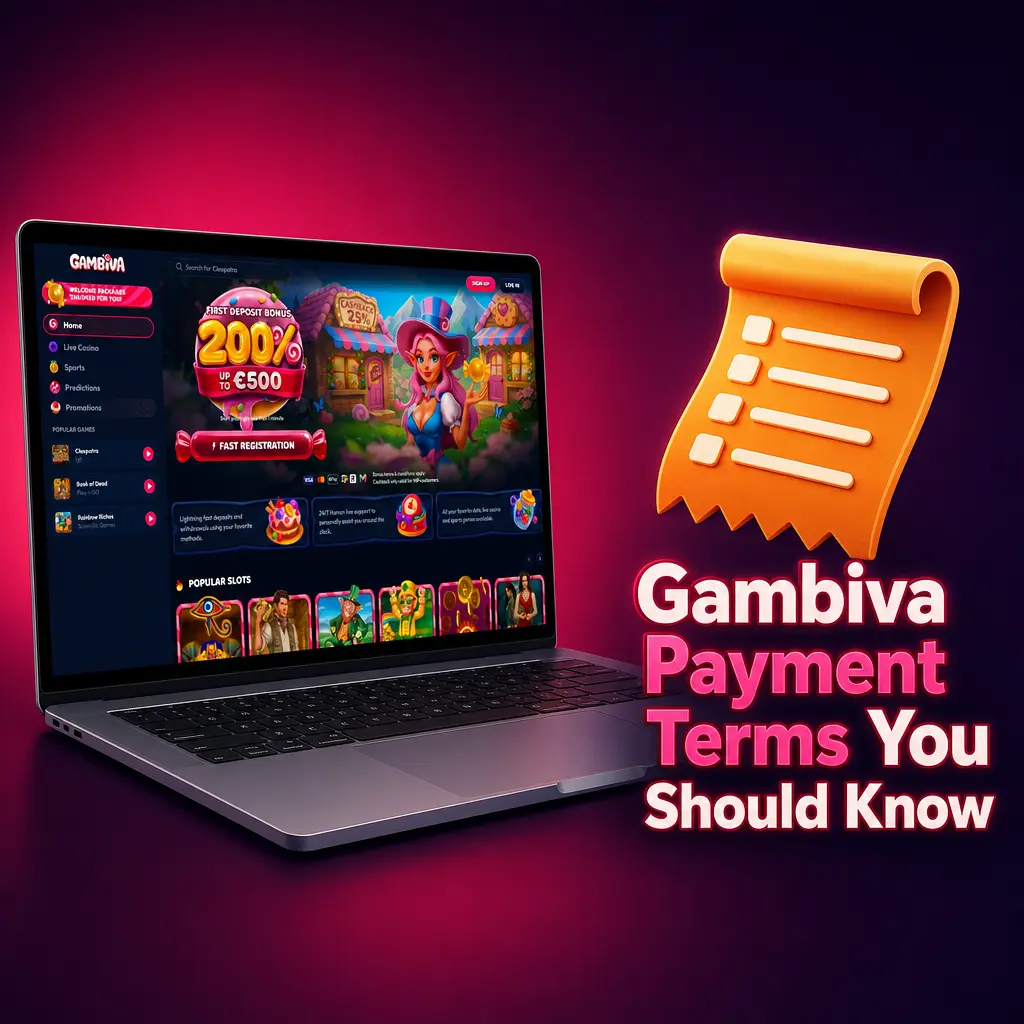 Gambiva payment terms: verification, matching methods, limits, processing times, and bonus wagering rules explained.
