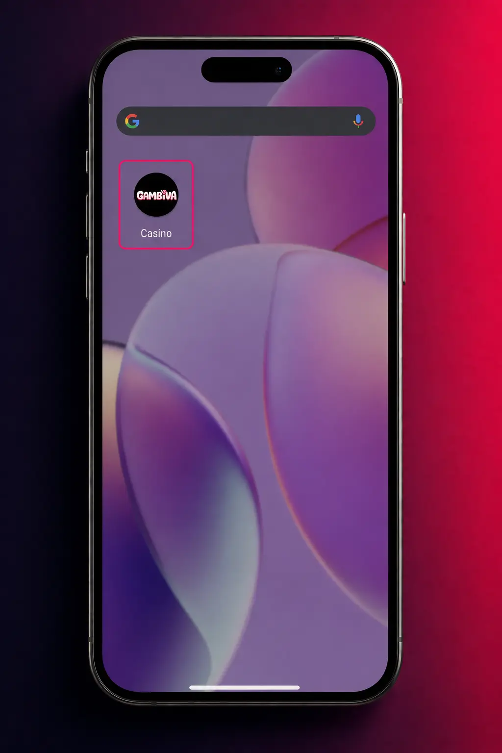 Step-by-step guide showing how to add the Gambiva app icon to an Android home screen via Chrome browser menu.